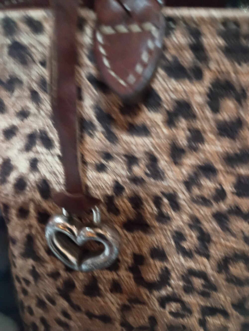 Leopard Vintage Brighton Print Women's Shoulder Bag with Heart Charm - Brown
